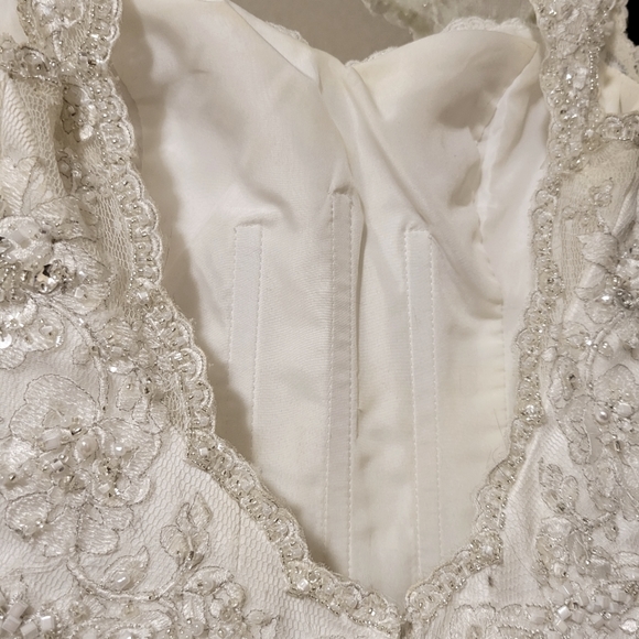 'Alfred Angelo Sapphire' Ivory Lace Beaded Mermaid Sillhoutte Wedding Gown - Picture 8 of 16